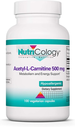 [BRSWIYA2CFYG2FAV] Nutricology Acetyl-L-Carnitine 500mg Supplement - Metabolism and Energy Support, ALC, Free Form Amino Acid, Vegetarian Capsules - 100 Count