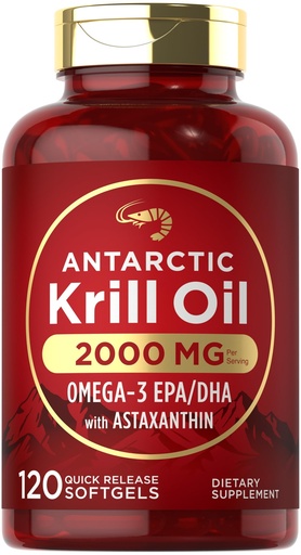 [BRSWGFI2AQPA4FDP] Carlyle Antarctic Krill Oil 2000mg | 120 Softgels | Omega-3 EPA, DHA, with Astaxanthin Supplement Sourced from Red Krill | Maximum Strength | Laboratory Tested