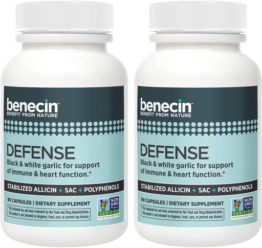 [BRSW2GAKCIFROCIV] Benecin Defense 1500 mcg Stabilized Allicin per Capsule TEN Plus high Amounts of SAC &amp; Polyphenols from Black Garlic TEN Powerful Support of Immune & Heart Function Vegetarian Caps (1 Count (Pack of 180))