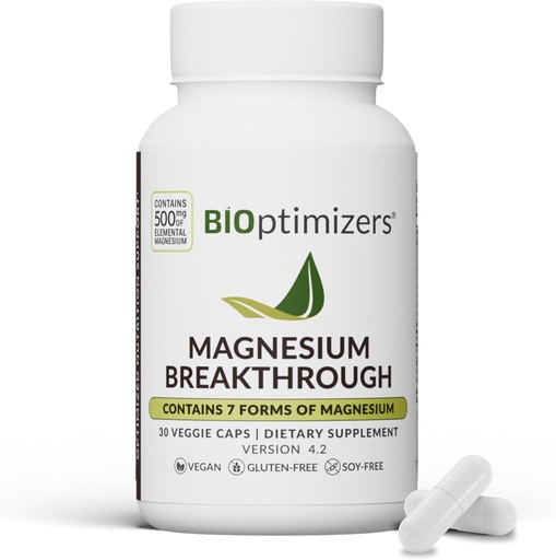 [BRSW2AD3A4FAMFDU] BIoptimizers Magnesium gjennombruddskompleks Supplement med 7 former for Mg: Glykinat, Malat, Citrat og mer - naturlig støtte for søvn og kognitiv funksjon - 30 Kapsler- beroligende vitaminer