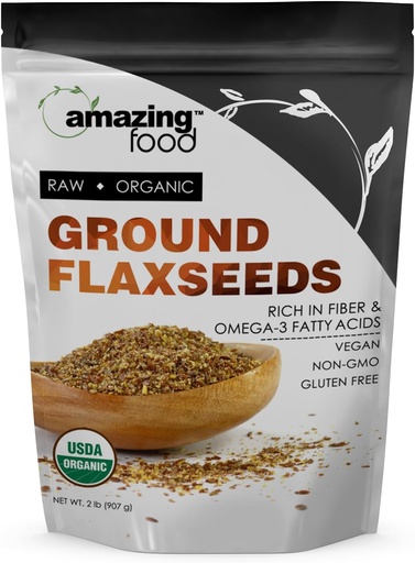 [BRSRAGQQB4BWMHYY] Amazing Food Ground Flaxseed Powder | 2 Lbs | USDA Certified Organic | Vegan | Non-GMO | Gluten Free | Made in USA