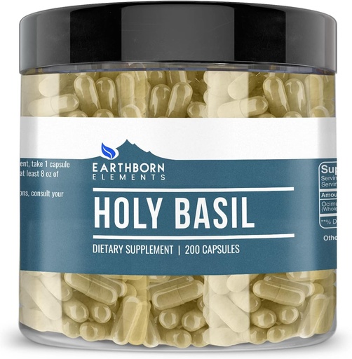 [BRSRMCTYAUHWGDY2] Earthborn Elements Holy Basil 200 Capsules, Pure & Onverdund, Geen Additieven
