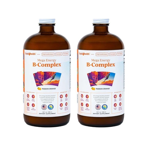 [BRSRMHQ5B4ARSFA7] LIQUIDHEALTH Mega Energy Methylated B-Complex, Adult Liquid Vitamin Supplement - Increase Energy, Relieve Stress & Fatigue, Immune Support, Heart & Gut Health - Made in USA, Vegan, Sugar-Free (2 Pack)