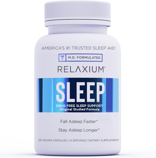[BRSROEICO57G2HIY] Relaxium Sleep Aid, 14-Day Supply, Non-Habit Forming, Dietary Supplement for Better Sleep, Drug-Free, Stress Relief, with Magnesium, Melatonin, GABA, Chamomile, Made in USA (28 Vegan Capsules)