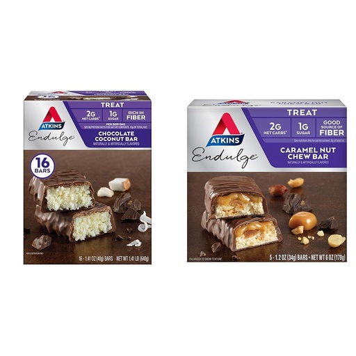 [BRSRAY33PIJQGE33] Atkins Endulge Chocolate Coconut Bar 16 Count & Caramel Nut Chew Bar 5 Count Bundle