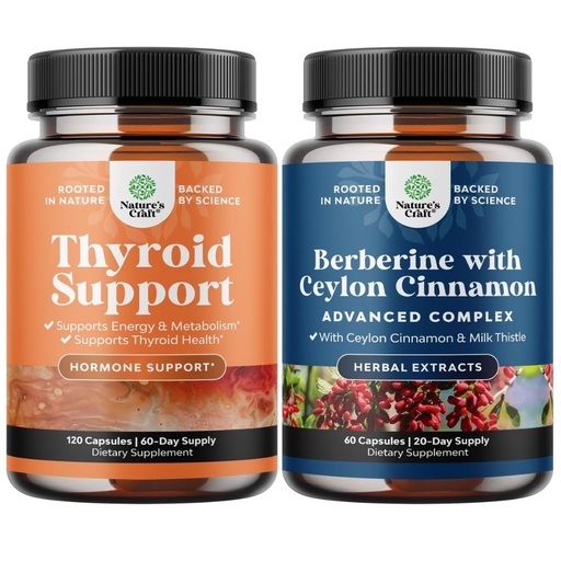 [BRSRAZY3BZ6AGAL3] Bundle of Herbal Thyroid Support Complex - Potent Kelp Iodine Supplement for Hormone Balance and Balancing Berberine Plus 1200mg Per Serving Complex - Antioxidant Berberine with Ceylon Cinnamon