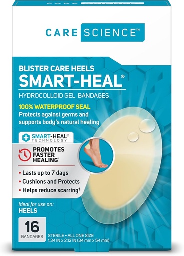 [BRSWGGT7AAFBUDLO] Care Science Smart Heal Hydrocolloid Gel Bandages for Heels, 1.3 in x 2.1 in, 16 Count