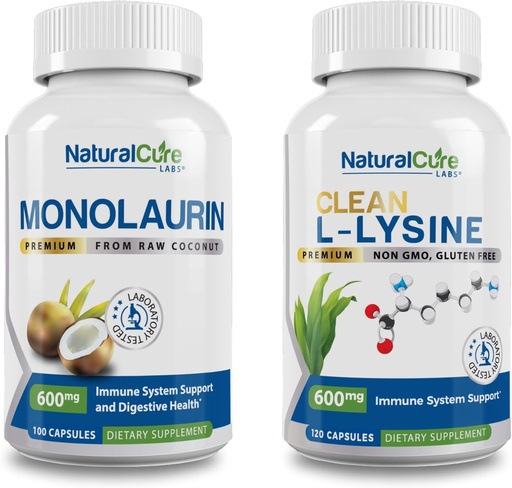[BRSWYFQDAABGGEYZ] Natural Cure Labs Bundle: Premium Monolaurin 600mg + Clean L-Lysine 600mg