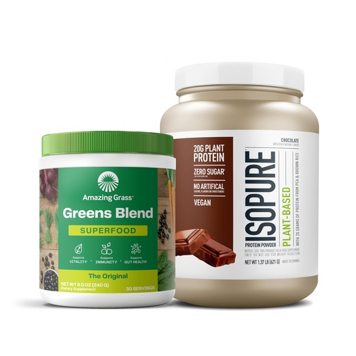[BRSRAFL6BMHAADT5] Bundle of Amazing Grass Greens Superfood Powder: Original, 30 Servings + Isopure Chocolate Vegan Protein Powder, Plant Based, Organic Pea Protein, Dairy Free, 20 Servings (Packaging May Vary)