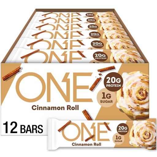 [BRSWKGYPB4NWGD3Y] One Protein Bars, Cinnamon roll, Gluten Free with 20g Protein and 1g Sugar, Pantry Staples, 2.12 oz (12 count), Packaging May Vary