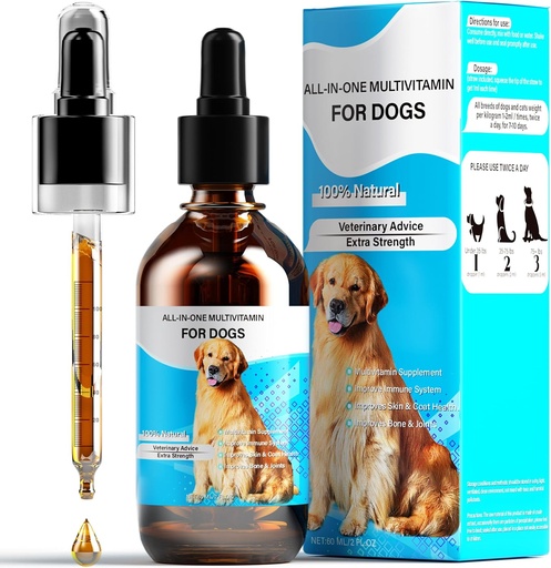 [BRSRAGDRDMOROCLL] Dog Vitamins Liquid, 13-In-1 Dog Multivitamin Extra Strength to Improve Dog’s Digestive & Immune, Skin & Coat, Bone & Joint Health, 60 Ml Nature Dog Vitamins and Supplements for All Age Breed Size Dog