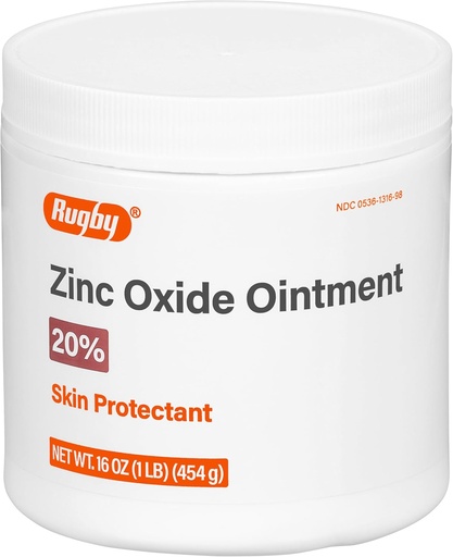 [BRSWIYQZBMJWYDQV] Rugby Zinc Oxide Ointment Skin Protectant - 20% - 16 Oz (1lb) (454 g)