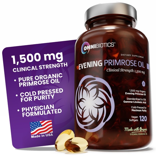 [BRSWGCYPOAOQK23G] OmniBiotics Organic Evening Primrose Oil for Women – Clinical Strength 1500mg per Capsule, 10% GLA, Cold-Pressed, Non-GMO, Hormone Balance for Women – 120 Vegan Softgel Capsules