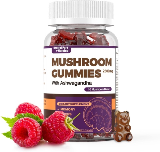 [BRSROAD2BAFWMEQV] Mushroom Gummies 60pcs 10x Mushroom Supplement with Ashwagandha for Immune Health, Mood & Stress Support