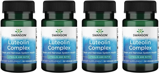 [BRSWGFAYOF5AA234] Swanson Luteolin Complex w/Rutin - Brain Supplement Promovarea memoriei, Mood & Cognitive Health - Formula naturală pentru a ajuta la menținerea sistemului nervos - (30 Veggie Capsule) 4 Pack