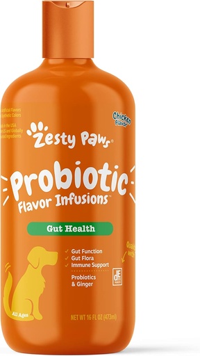 [BRSWGCAZAEDQIDLF] Zesty Paws Probiotic Flavor Infusions for Dogs – 500 Million CFU of Probiotics for Gut Health & Flora – Supports Immune System - Chicken Flavor