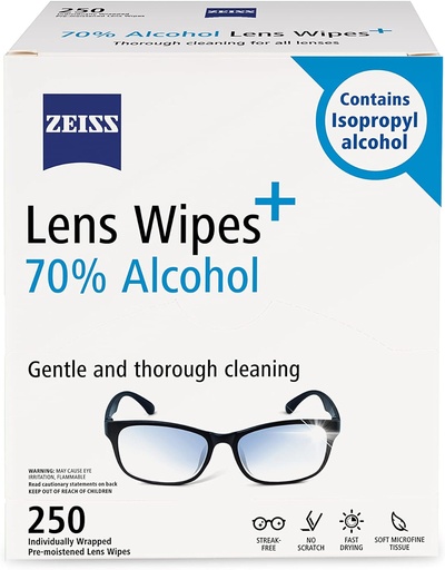 [BRSRMZL3OIIBYETO] ZEISS Pre-Moistened Lens Cleaning Wipes with 70% Alcohol, 250 Count