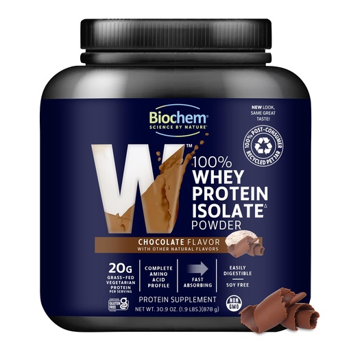 [BRSWIY36BQHQACD6] Biochem 100% Whey Isolate Protein Powder, Chocolate Flavor, 20g Grass-Fed Protein, Keto Friendly, Gluten Free, Vegetarian, Easily Digestible, 30.9 oz, 28 Servings