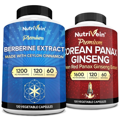 [BRSRABTQDJYQEFYV] Nutrivein Premium Korean Panax Ginseng Supplement & Berberine Supplements Bundle: High-Absorption Berberine Complex & Genuine Red Ginseng Bundle for Daily Clarity, Vitality, & Wellness