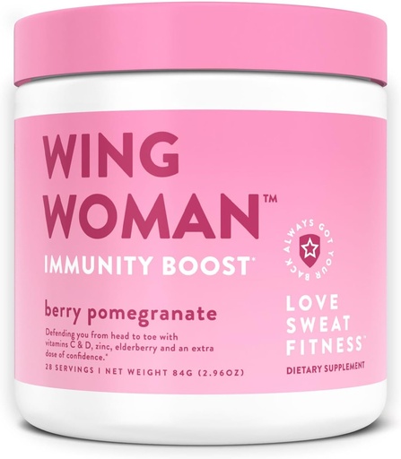 [BRSW2ZYPDEBQMYDK] Love Sweat Fitness Immunity Boost Powder 124; Wing Woman Berry Pomegravdul 124; Healthy Immune System, Antioxidant Boost, Constructhen Defenses - 124; Vegan, No Sugar, Gluten Free, Non-GMO - 28 Servings