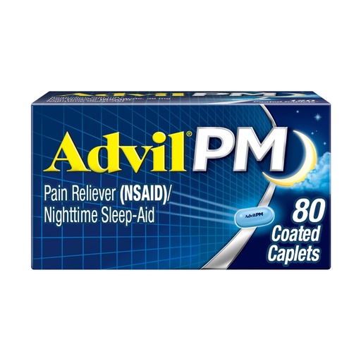 [BRSWIHY7DMCRU2LG] Advil PM Pain Reliever and Nighttime Sleep Aid, Pain Medicine with Ibuprofen for Pain Relief and Diphenhydramine Citrate for a Sleep Aid - 80 Coated Caplets