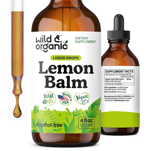 [BRSROY33DIAWAGTJ] Wild & Organic Lemon Balm Tincture - Good Mood Support - Melissa Lemon Balm Extract Drops - Add to Tea for Relaxation - Vegan, Sugar & Alcohol-Free Leaf Supplement - 4 fl oz