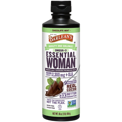 [BRSWIYA6AQBQMD36] Barlean's Essential Woman Chocolate Mint Liquid Supplement from Flaxseed, Evening Primrose Oil & Soy Isoflavones, Omega 3 6 9 and GLA, Hormonal Balance & Healthy Hair and Skin, 16 oz