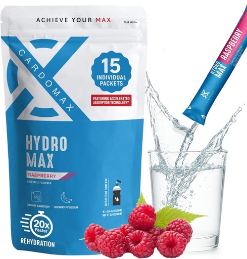 [BRSW2BQLAUOQEYI7] Hydromax Electrolyte Drink Mix – Raspberry 15 Liquid Packets with Potassium & Magnesium – Zero Sugar, Keto & Vegan Electrolytes for Rapid Hydration & Recovery Supplement