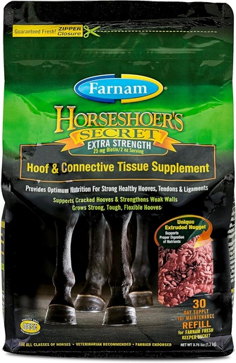 [BRSWKZT3BYMQOALY] Farnam Horseshoer's Secret EXTRA STRENGTH Hoof Supplements & Connective Tissue Supplement, Edendab tugevaid, tervislikke sõrad, kõõlused ja sidemed, 3,75 naela., 30 päeva pakkumine