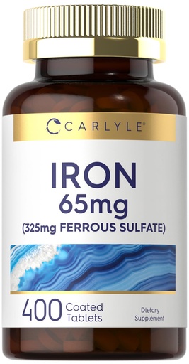 [BRSWYBAHBAIBEHQV] Carlyle Iron Ferrous Sulfate 325mg, 65 mg | 400 Tablets | Non-GMO, Gluten Free, and Vegetarian Supplement | High Potency
