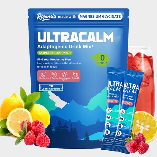 [BRSREHT3BEJWGH35] UltraCalm Super Cortisol Drink with Magnesium Glycinate, Ashwagandha, L-Theanine, Vitamin D3, Magnesium Powder for Sleep & Stress Relief, Raspberry Lemonade (20 Servings)