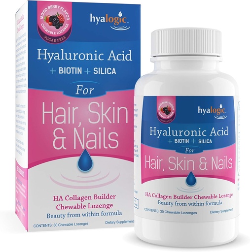 [BRSWKZQBCIHWCEI5] Hyalogic Hair Skin & Nails Hyaluronic Acid Collagen Builder – Delicious Berry Flavored Collagen Boost Chewable Lozenges – Sugar Free Vegan Collagen Ideal to Enhance Your Natural Beauty – 30 Count