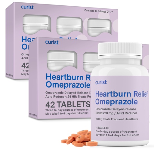 [BRSW2CQ7BYPQGCTV] Curist Omeprazole 20mg Tablets Bulk Pack - 84Count Delayed-Release Tablets - Acid Reflux Medicine for Heartburn Relief (2 Pack of 42 Tablets - 84 Total)