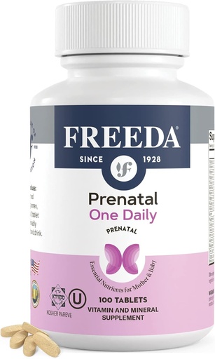 [BRSWIYYLAYJWGH3A] FREEDA Vitamina pré-natal - Kosher Pré-natal - Vitaminas pré-natais com ferro, ácido fólico pré-natal, colina, vitamina D - um suporte pré-natal diário multivitamínico para mulheres grávidas e lactantes (100)