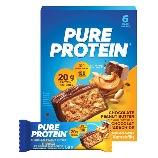 [BRSWIEAEBMFWADI3] Pure Protein Bars, Gluten Free, Snack Bars, Chocolate Peanut Butter, 50 gram, 6 Count, {Imported from Canada}