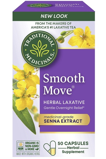 [BRSWIZI6CN4G223I] Traditional Medicinals Organic, Smooth Move Laxative Capsules - Organic Senna & Licorice Laxatives for Constipation - Kosher, Non-GMO, Stimulant-Free - 50 Capsules