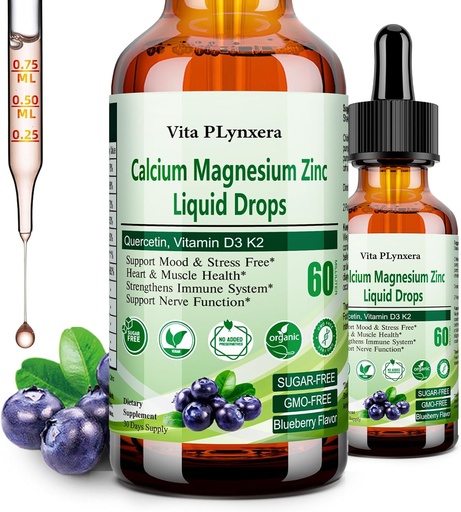 [BRSRAZT3OIARUD3J] Calcium Magnesium Zinc, Liquid Calcium Magnesium Citrate with Vitamin D3 K2, B6, Omega-3, High Potency Liquid Magnesium Calcium Drops w. Herbal Supplement for Bone, Muscle, Relaxation, Sleep, Nerve