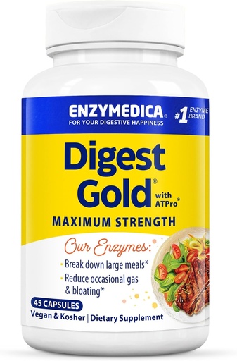 [BRSWIHLYAEFG2GY7] Enzymedica Digest Gold + ATPro, Maximum Strength Digestive Enzymes, Helps Digest Large Meals for Instant Bloating Relief, 45 Capsules