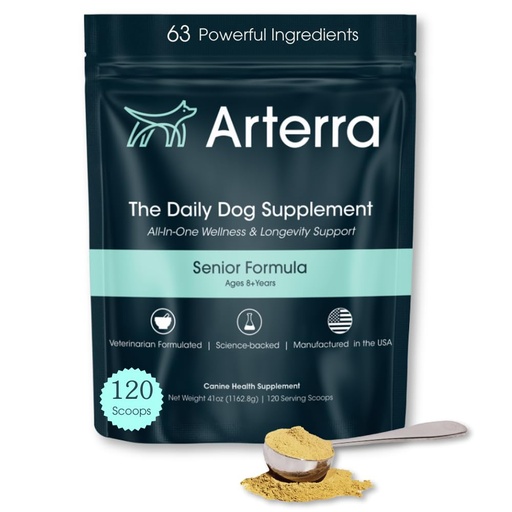 [BRSRAZT3ARYGKDLL] Senior Dog Powder Supplement & Food Topper – 63 Ingredients for Joint, Gut, Immune & Brain Health – Daily Longevity Multivitamin with Glucosamine, Probiotics, and Fish Oil | 120 Scoops
