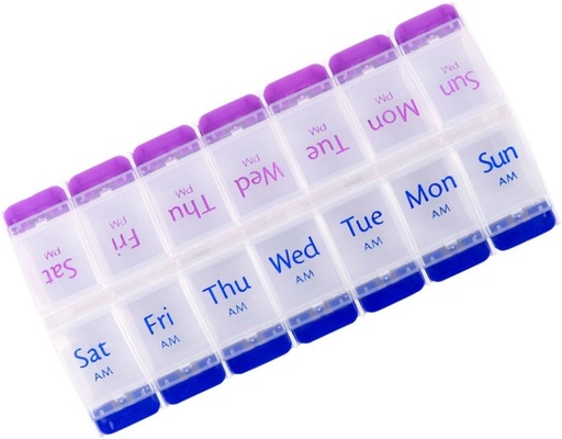 [BRSROGQYOIDRQFD2] Pillen Organisator 7 Dag, Pill Box 2 keer per dag PM Pill Case, Weekly Pill Container Portable Travel Medicine Box voor vitamines en supplementen (Blue-Purple)