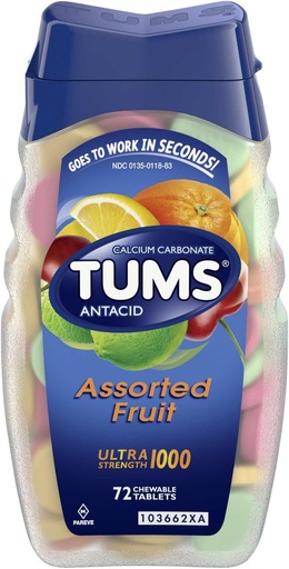 [BRSWIYD6ORYBCGD4] Tums Calcium Rich Ultra Strength 1000 - Assorted Fruit - 86 Tablets