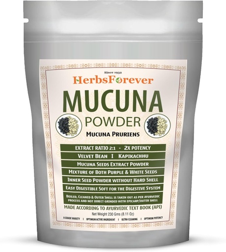 [BRSW2BA5A4FWGEI6] Herbsforever Mucuna Pruriens Seed Powder 2X Potency Extract (2:1) | Morea eta horia Seeds Blend, Velvet Bean, Ez-GMO, Vegan, 230g | Support Energy, Vitality eta ongizate orokorra
