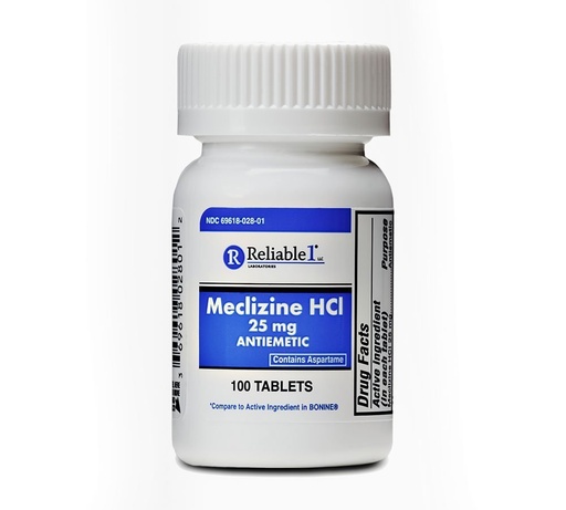[BRSWKFAHON5BOF3E] Reliable 1 Meclizine HCL 25mg 100 Tablets (6 Bottles)