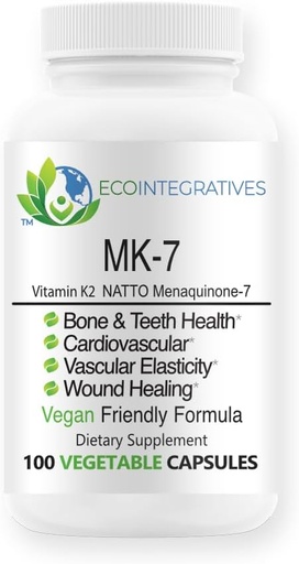 [BRSRA2T2CIBWAHL3] MK-7 (Vitamin K2 as menaquinone-7) Natural Vegan Natto - Supports Bone & Teeth Health, Cardiovascular, Vascular Elasticity & Wound Healing - Vegetable 100 Capsules