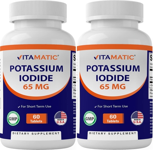 [BRSW2BDQC4FAMA36] Vitamatic Potassium Iodide 65 mg per Serving - 60 Tablets - Thyroid Support - KI Pills (60 Count (Pack of 2))