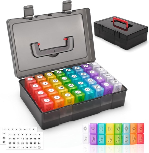 [BRSROADYOQBB4DTP] Månatlig Pill Organizer 2 gånger om dagen, 30 dagars Pill Organizer 2 gånger om dagen,Pill Boxes och Organizer 2 gånger om dagen med Travel Case,Month Pill Box Organizer med 32 Daily Compartments, Moth Pill Box Am Pm