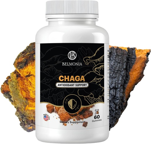 [BRSRAGIKBMAQKGQ4] Chaga perretxikoak - Antioxidatzaile Immune laguntza gehigarria - Perretxiko dieta osagarria - 60 Gummies - Estatu Batuetan egina - Osasunerako gelak - Vegan Frendly Organikoa