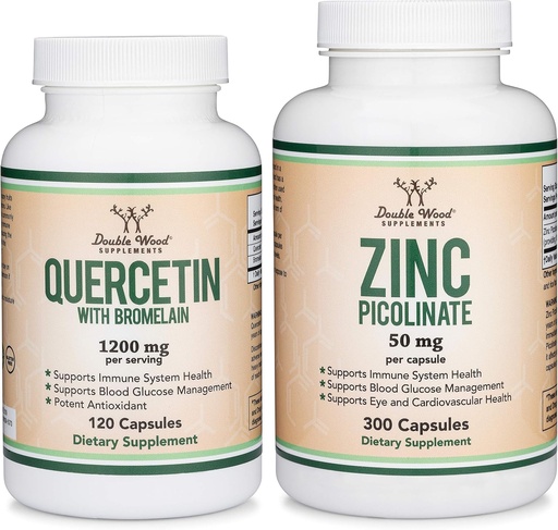 [BRSWYBQZAF4GADL4] Double Wood Complements Quercetin et Zinc Bundle - Soutien du système immunitaire Santé (120 Count Quercetin et 300 Count Zinc)