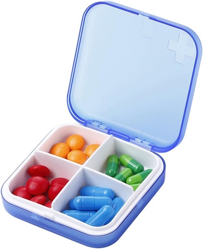 [BRSWGFD7CIGQEFYV] Portable Pill Organizer - Boîte à pilules mince pour la poursuite ou le voyage, cas de pilule compacte(4 compartiment, bleu)