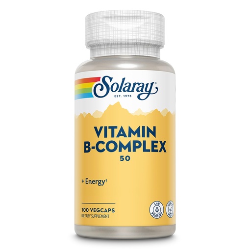 [BRSWIYTYCUPWCEAZ] SOLARAY Vitamin B Complex 50 mg - Cellular Energy Vitamins - Metabolism and Nerve Health Support with Vitamin B12, Vitamin B1, B6, Niacin, Folic Acid, Biotin and Other B Vitamins - Vegan, 100 VegCaps